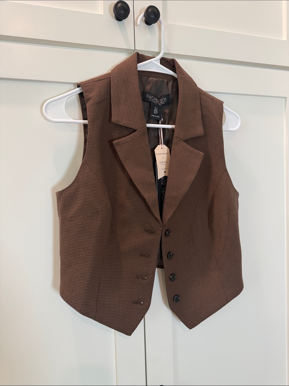 Rachel Zoe Brown Houndstooth Tailored Women's Vest